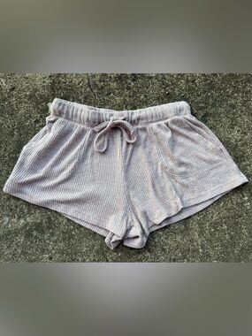 Ribbed Drawstring Lounge Shorts - Light Mauve